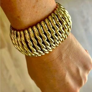 BNWT Bloomingdales Aqua Gold Rope Bar Stretch Cuff Bracelet - 100% Exclusive $40